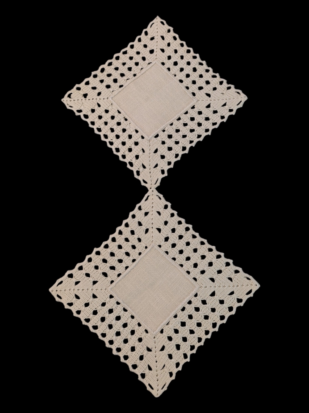 VTG Handmade Pair Off White* Square Diamond Shaped Crocheted Doilies 9.5"